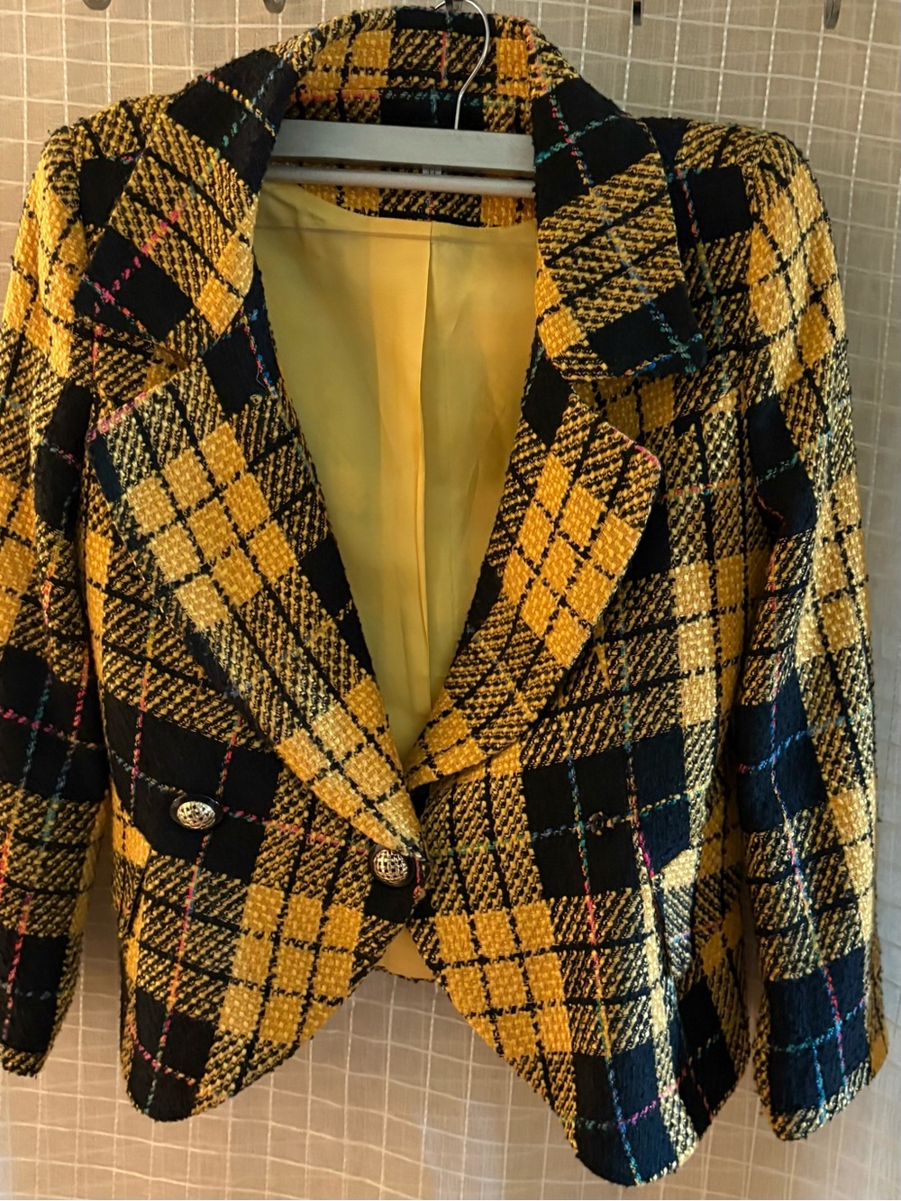 Franco Beetle Yellow &Black Plaid Womens Blazer Jacket